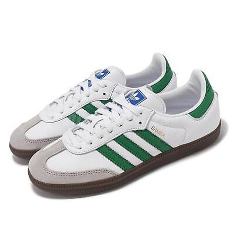 Close-up of the Adidas Samba OG Green White, showcasing its rich green leather upper, suede detailing, and classic retro design.