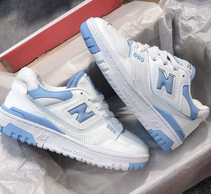 Side profile of the New Balance 550 Blue, highlighting its signature "N" logo, sturdy midsole, and bold blue overlays.