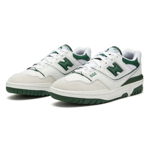 Close-up of the New Balance 550 Green, showcasing its retro-inspired design, perforated leather, and durable build.