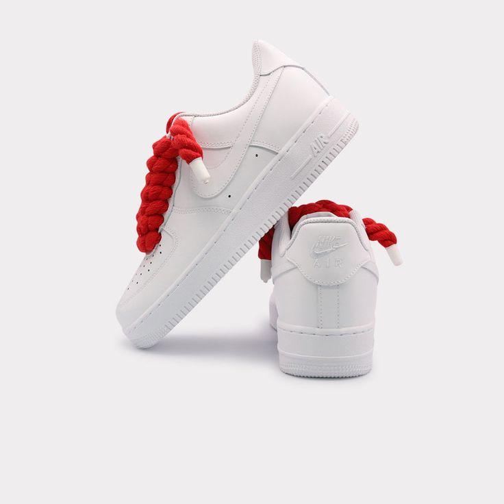  Nike Air Force 1 fitted with Air Force Rope Laces Red, highlighting their bold and stylish look