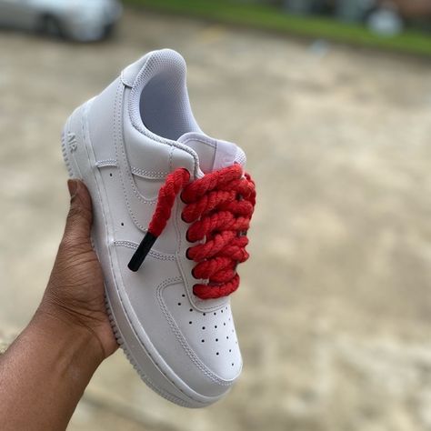 Tied Air Force Rope Laces Red, emphasizing their premium quality and unique sneaker customization appeal.