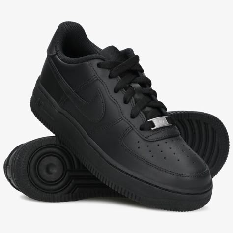 Side profile of the Nike Air Force 1 Black, highlighting its signature Nike Swoosh, Air midsole, and durable rubber outsole.

